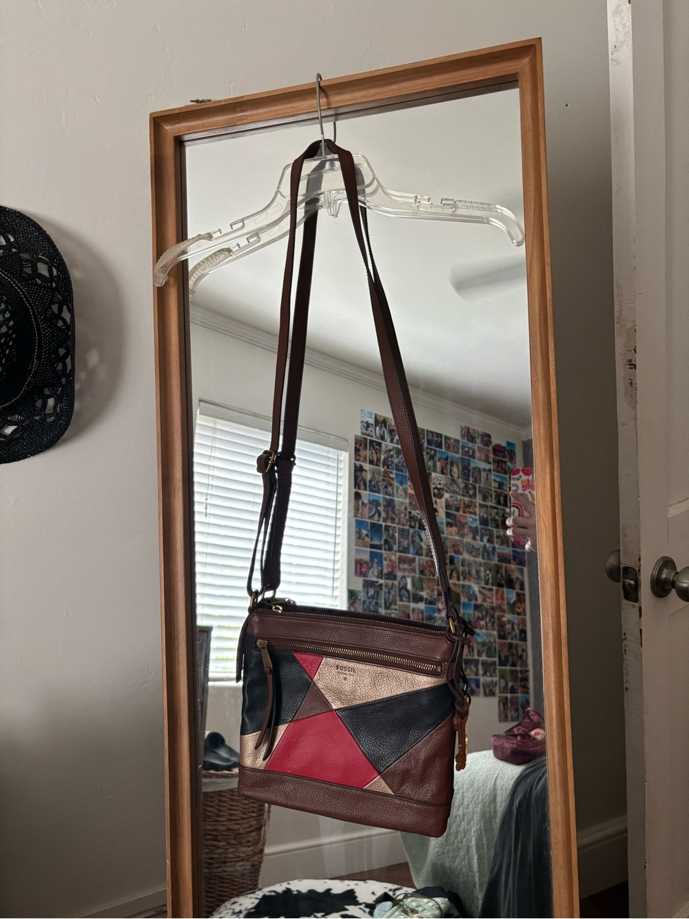 Fossil Colorblock Leather Messenger Bag - Brown, Red, Black